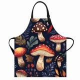 Apron Patern Solthread Mushroom Print Apron Woodland Leaf Pattern Neck Strap Side ...