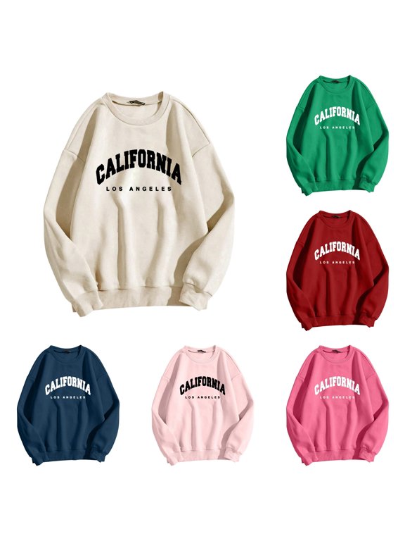 Womens California Graphic Sweatshirt Long Sleeve Crewneck Letter Print Los Angeles Theme Casual Pullover Top