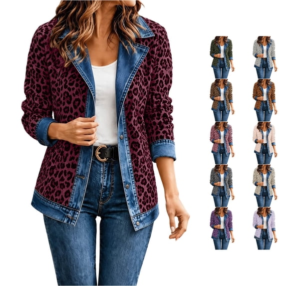 Solthread Womens Casual Jacket Leopard Print Contrast Trim And Cuffs Long Sleeve Open Front Layering Jackets