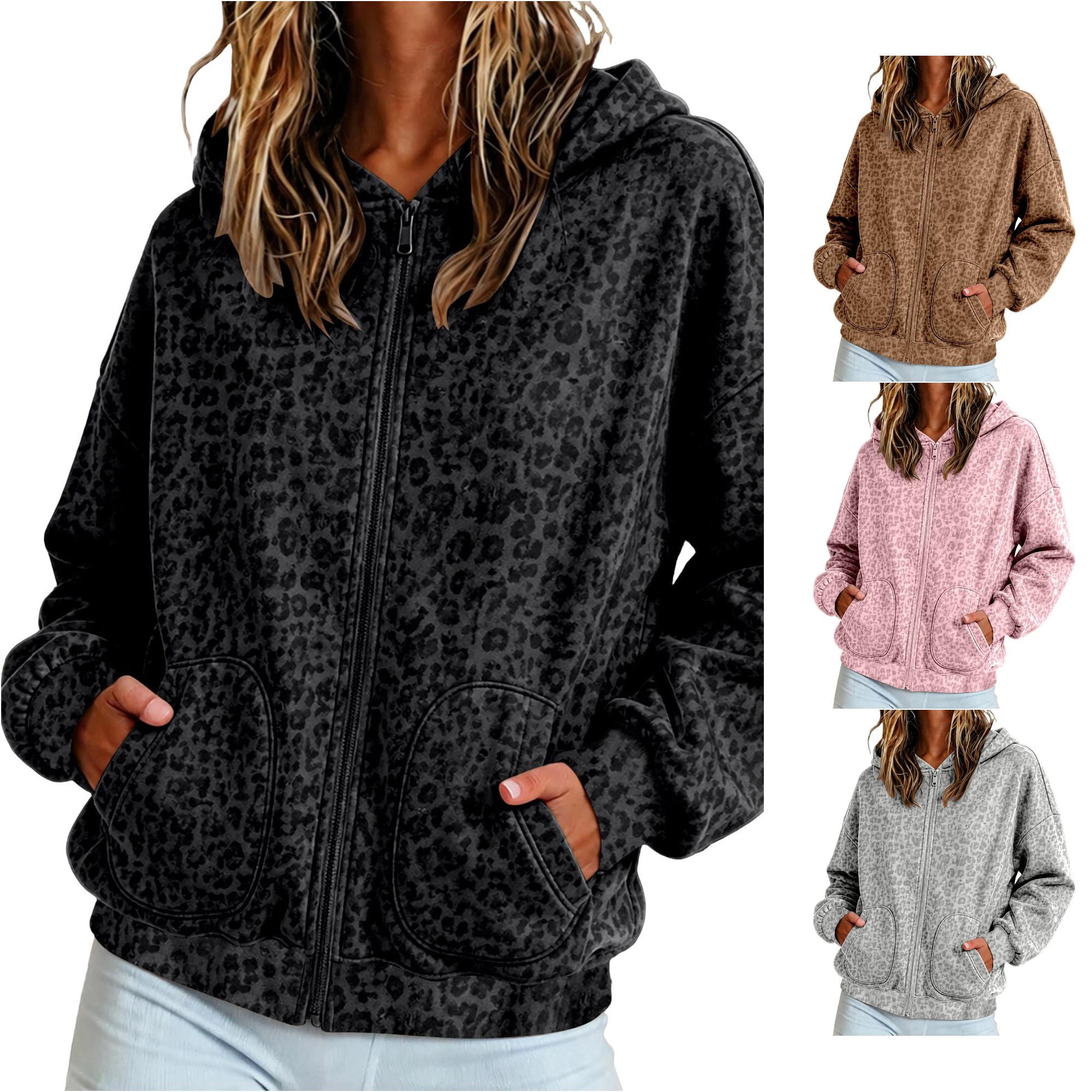 Solthread Womens Cheetah Print Zip Front Hoodie Leopard Spot Pattern ...