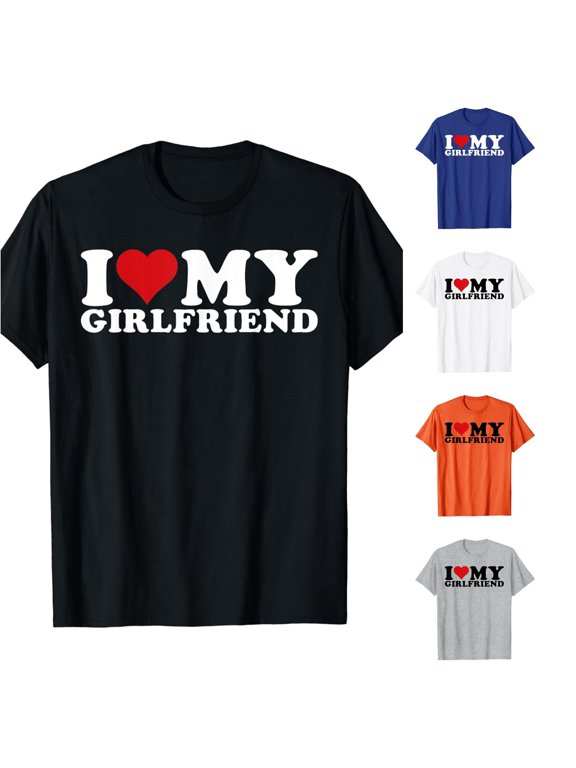 Womens Graphic T Shirt Crewneck Short Sleeve I Love My Girlfriend Quote Print Casual Everyday Tees