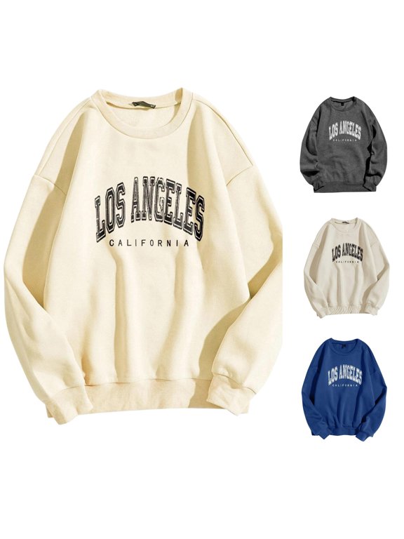 Womens Los Angeles Graphic Sweatshirt Crewneck Long Sleeve Letter Print California City Theme Casual Pullover Top