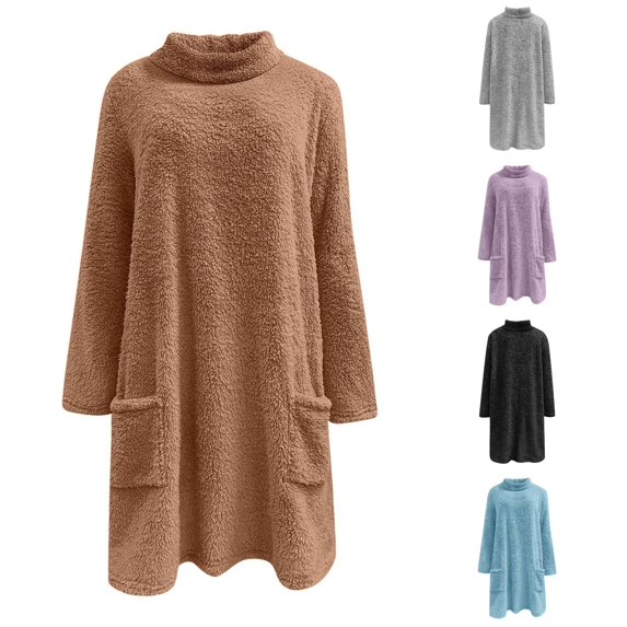 Solthread Womens Sherpa Tunic Sweatshirt Turtleneck Long Sleeve Side Pockets Pullover Casual Travel Outfit Relaxed Wardrobe Tops