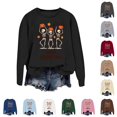 thumbnail image 1 of Solthread Womens Skeleton Sweatshirt Have A Spooky Day Three Dancing Skeletons Graphic Print Casual Crewneck Pullover for Autumn Outings and Halloween Night Graphic Tops, 1 of 4