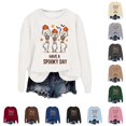 thumbnail image 1 of Solthread Womens Skeleton Sweatshirt Have A Spooky Day Three Dancing Skeletons Graphic Print Casual Crewneck Pullover for Autumn Outings and Halloween Night Graphic Tops, 1 of 4
