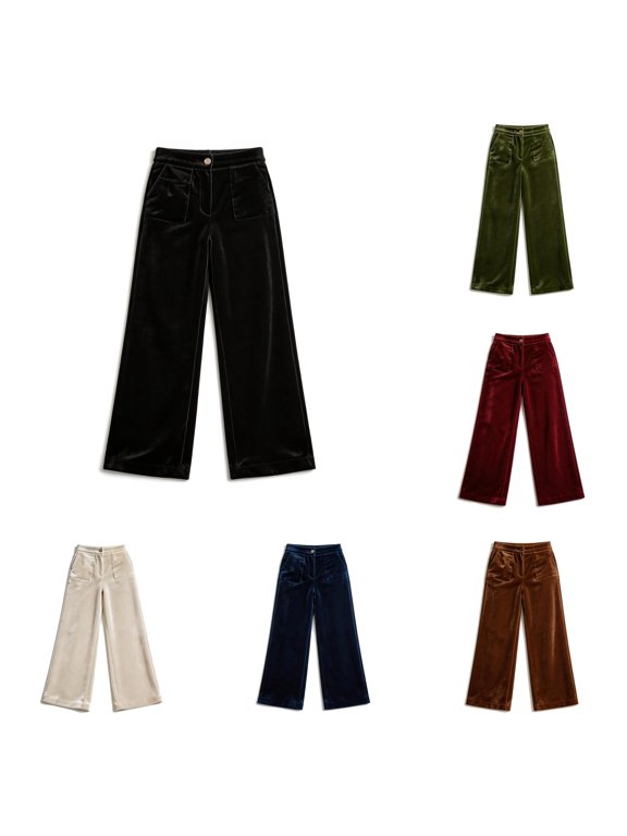 Womens Wide Leg Culottes High Waist Patch Pockets Cropped Length Relaxed Palazzo Trousers Everyday Casual Pants