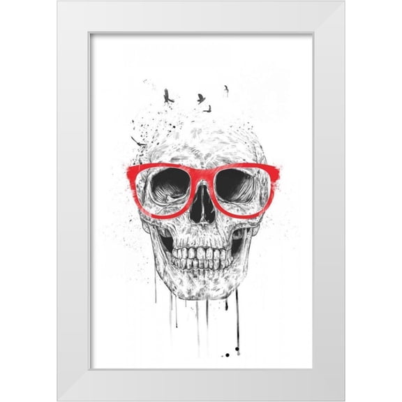 Solti, Balazs 11x14 White Modern Wood Framed Museum Art Print Titled - Skull With Red Glasses