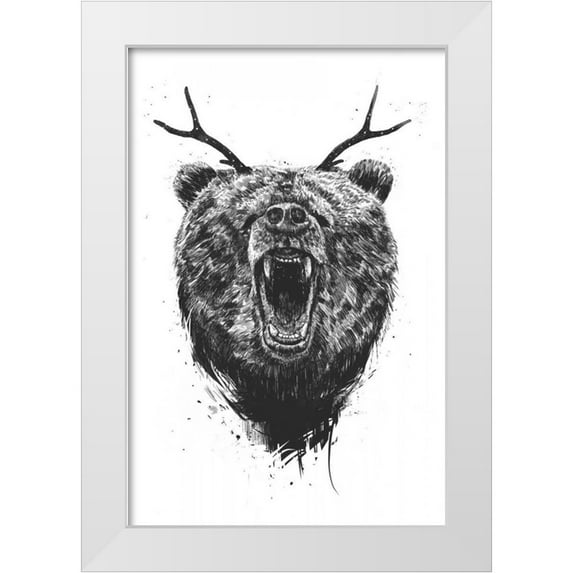 Solti, Balazs 23x32 White Modern Wood Framed Museum Art Print Titled - Angry Bear With Antlers