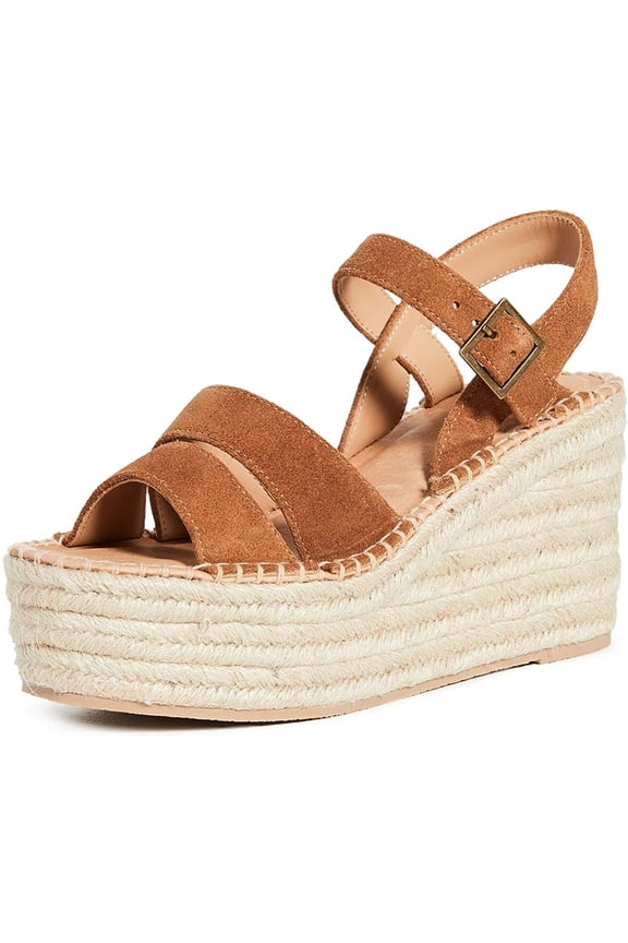 Womens Como Platform Wedge Sandals Brown Suede Size 10