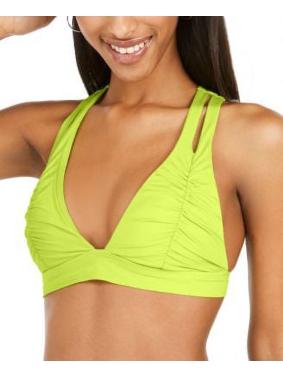 LIME Clear Skies Shirred Halter Bikini Swim Top, US Medium