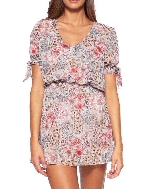 SAVANNAH Floral Animal Print Covet Tunic Swim Cover Up, US Small