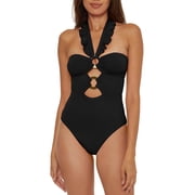 Soluna Swim Buckle Up - Womens One Piece Bandeau Swimsuit, Black, Medium