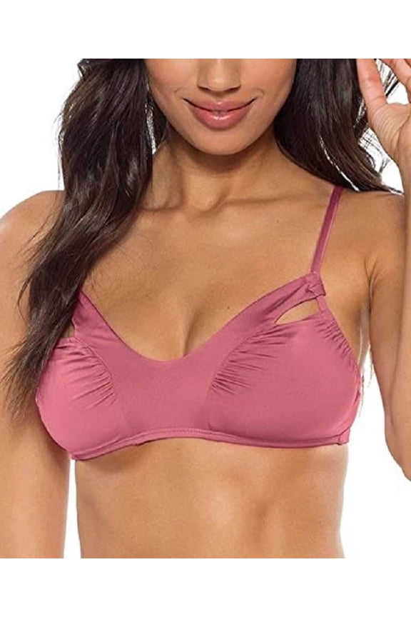 Womens Under the Sun Ruched Cutout Bikini Top Size-Small Color-Mulberry