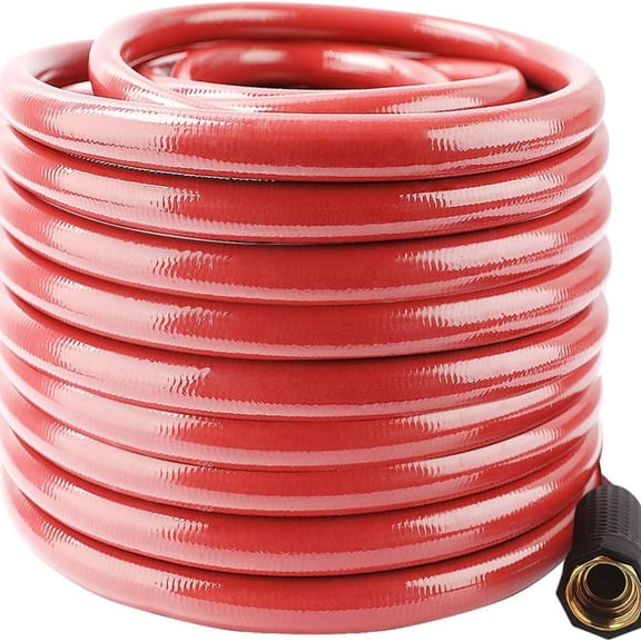 Solution4Patio Long Red Garden Hose 5/8 in. x 100 ft. -Kink Free, No Leaking, Male/Female Fittings -Heavy Duty Durable Flexible Lightweight Water Pipe -Brass Aluminum Ends for Household & Yard Use