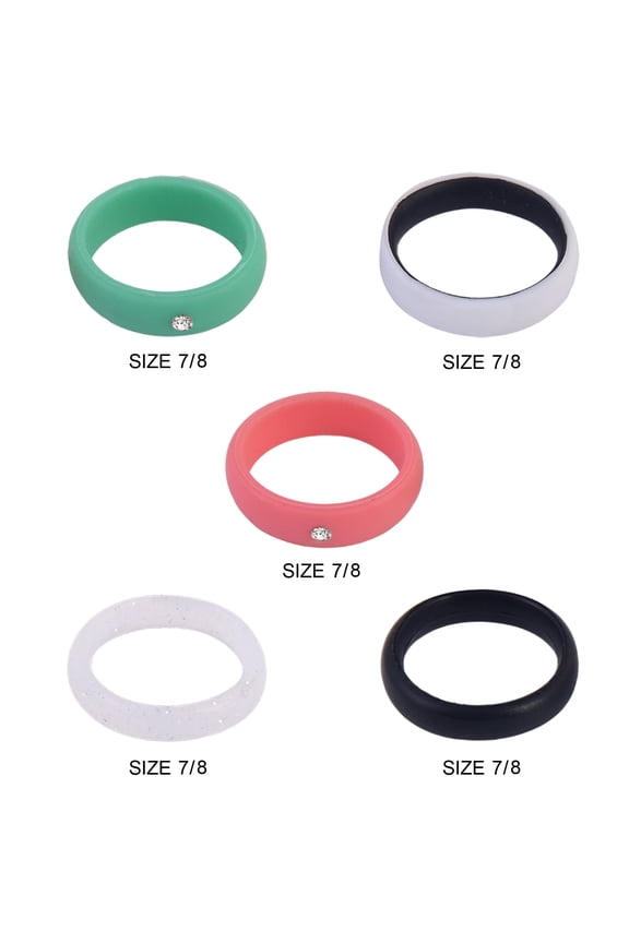 Solutions Adult Female 5 Piece Silicone Multi Ring Set with Stone Accents, Size 7/8