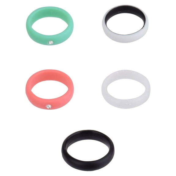 Solutions Adult Female 5 Piece Silicone Multi Ring Set with Stone Accents, Size 7/8