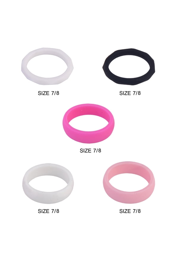 Solutions Adult Female 5 Piece White and Pink Silicone Ring Set, Size 7/8 - No Stone