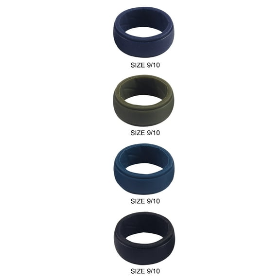 Solutions Adult Male 4pc Blue Army Green Black Silicone Ring Set - Size 9/10