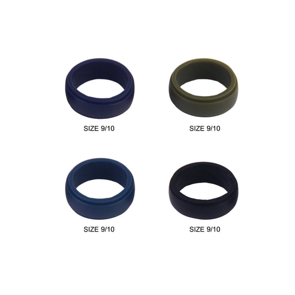 Solutions Adult Male 4pc Blue Army Green Black Silicone Ring Set - Size 9/10
