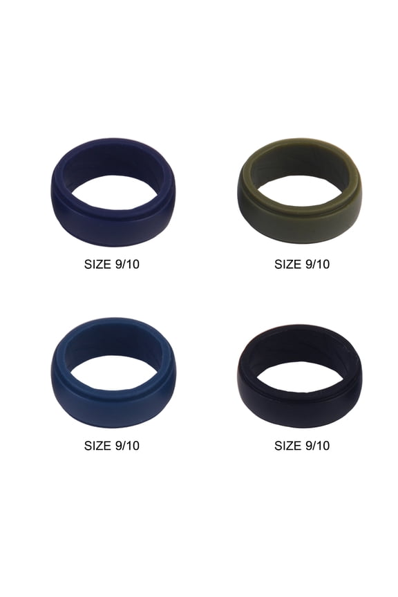 Solutions Adult Male 4pc Blue Army Green Black Silicone Ring Set - Size 9/10