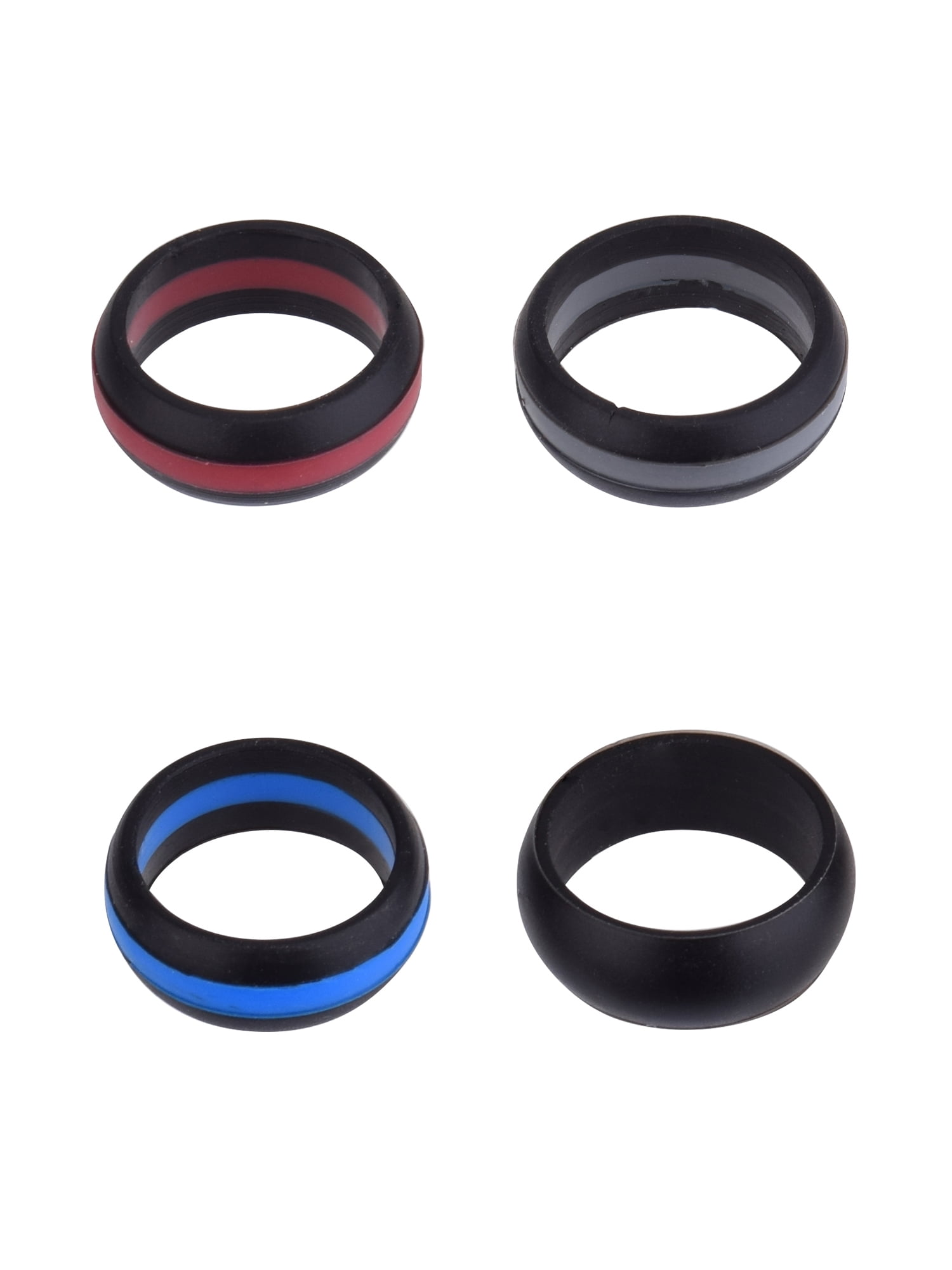 Solutions Adult Male 4pc Silicone Striped Ring Set, Size 9/10