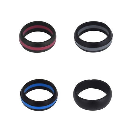Solutions Adult Men's 4 Piece Silicone Striped Ring Set, Size 13/14 - No Stone