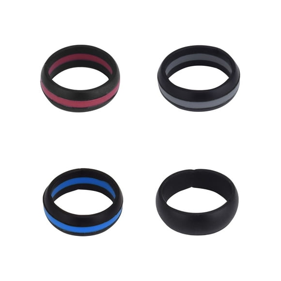 Solutions Adult Men's 4 Piece Silicone Striped Ring Set, Size 13/14 - No Stone