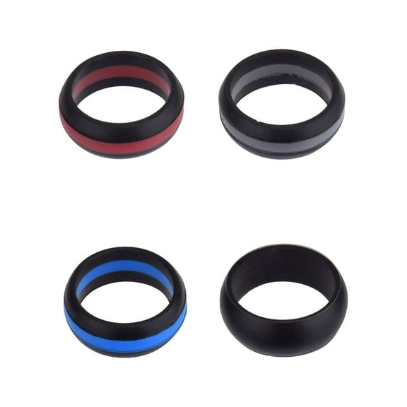 Solutions Adult Men's 4 Piece Silicone Striped Ring Set, Size 9/10 - No Stone
