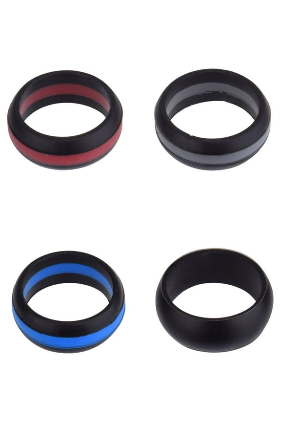 Solutions Adult Men's 4 Piece Silicone Striped Ring Set, Size 9/10 - No Stone