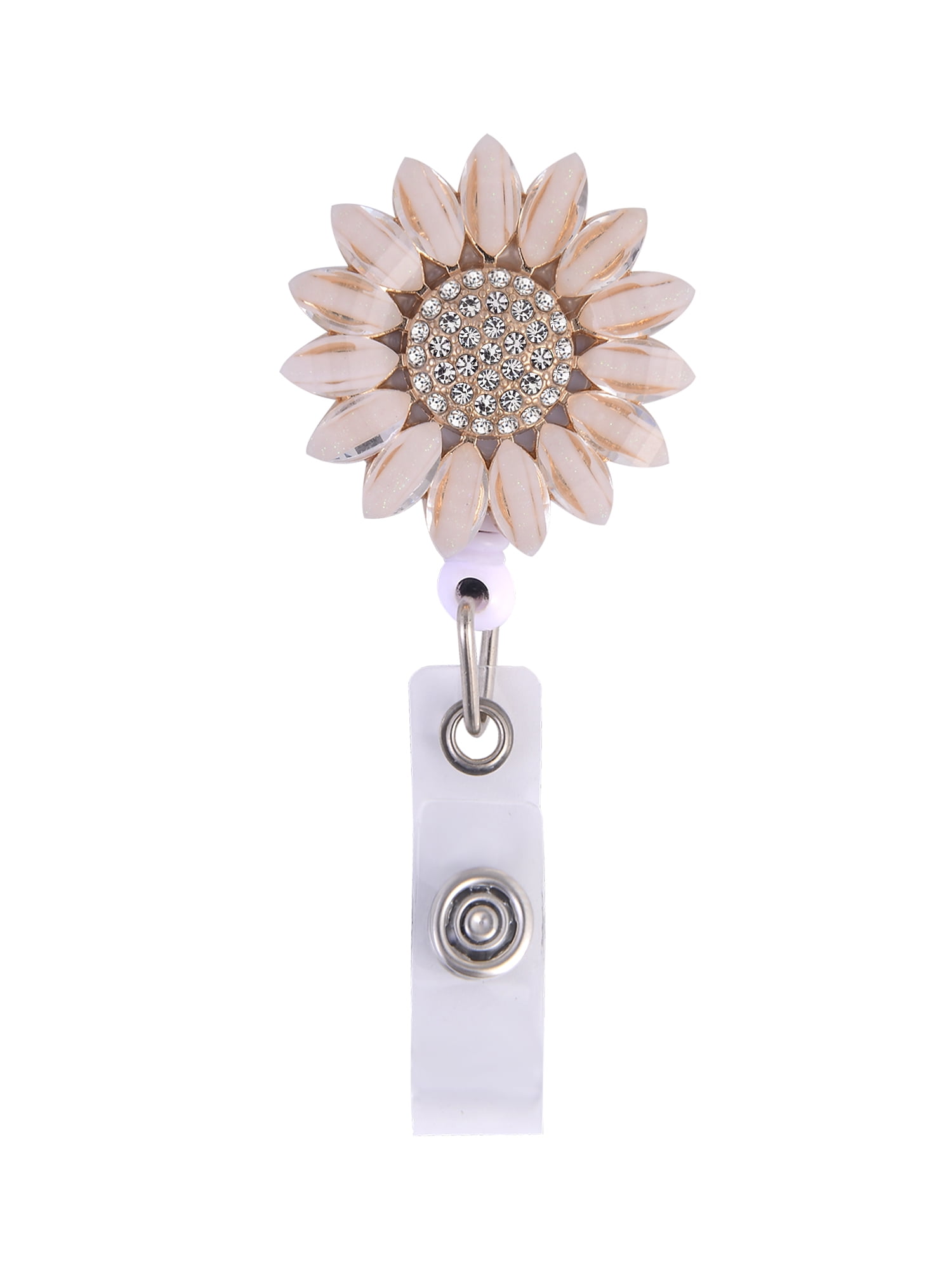 Solutions Goldtone Acrylic Glitter Sunflower Badge Reel with Crystal Stones
