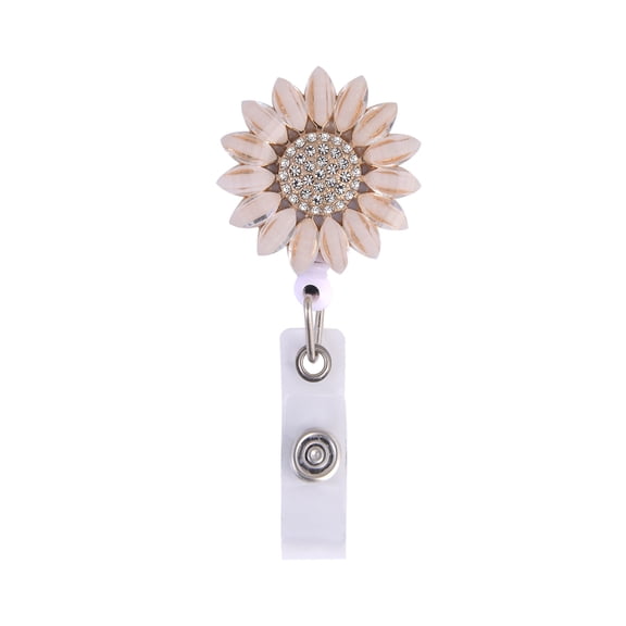 Solutions Goldtone Acrylic Glitter Sunflower Badge Reel with Crystal Stones