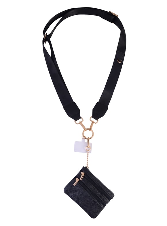 Solutions Solid Black Phone Strap and Wallet