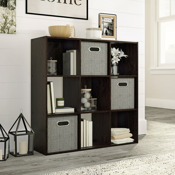 Solutions by Sauder 9-Cube Organizer Storage Cubby Unit, Cinnamon Cherry Finish