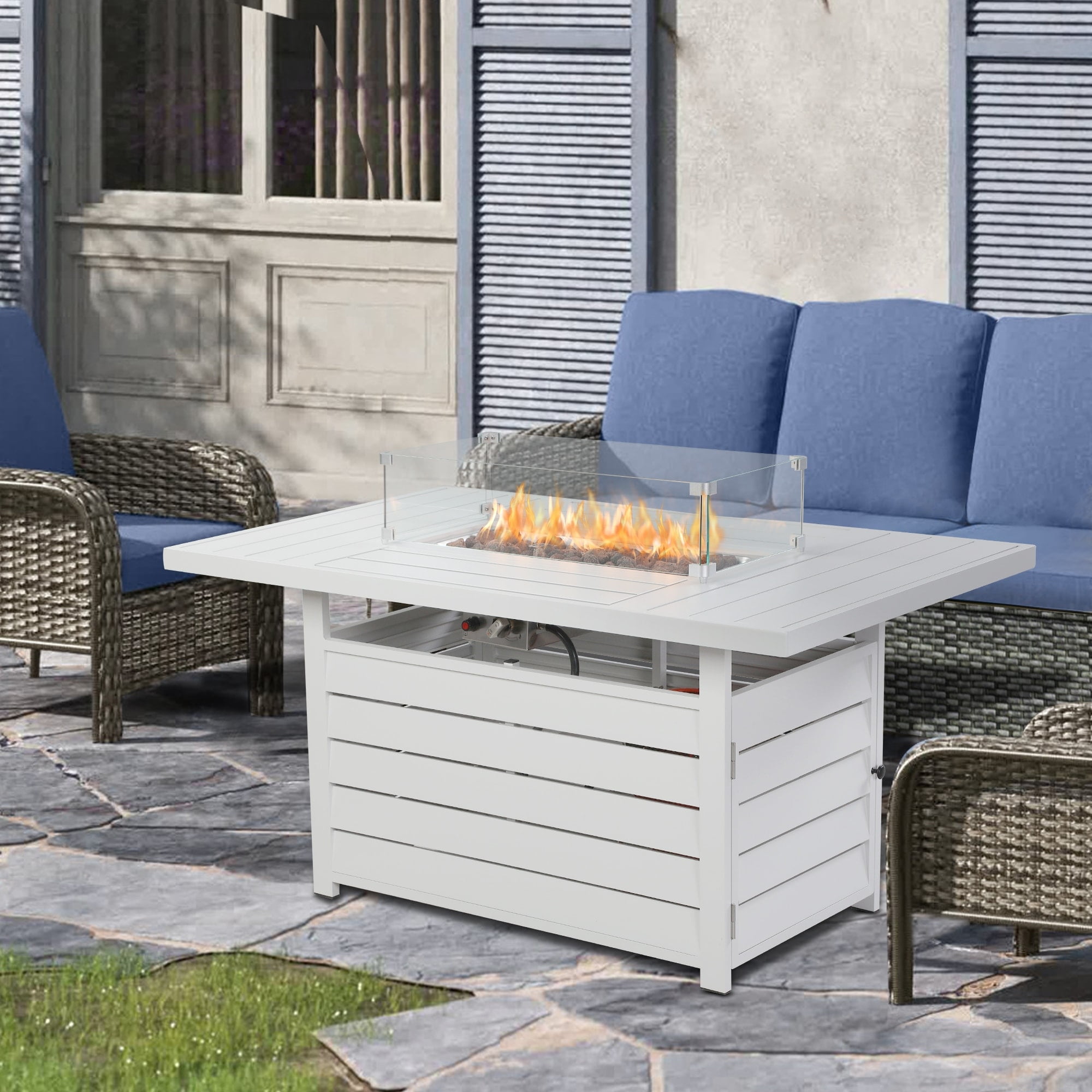White Aluminum Gas Fire Pit Table with Glass Guard