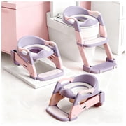 Soluxeo 3-In-1 Potty Training Seat, Adjustable and Foldable Step Stool with Safety Harnes, Upgrade Toddler Toilet Seat for Kids Boys Girls, Purple