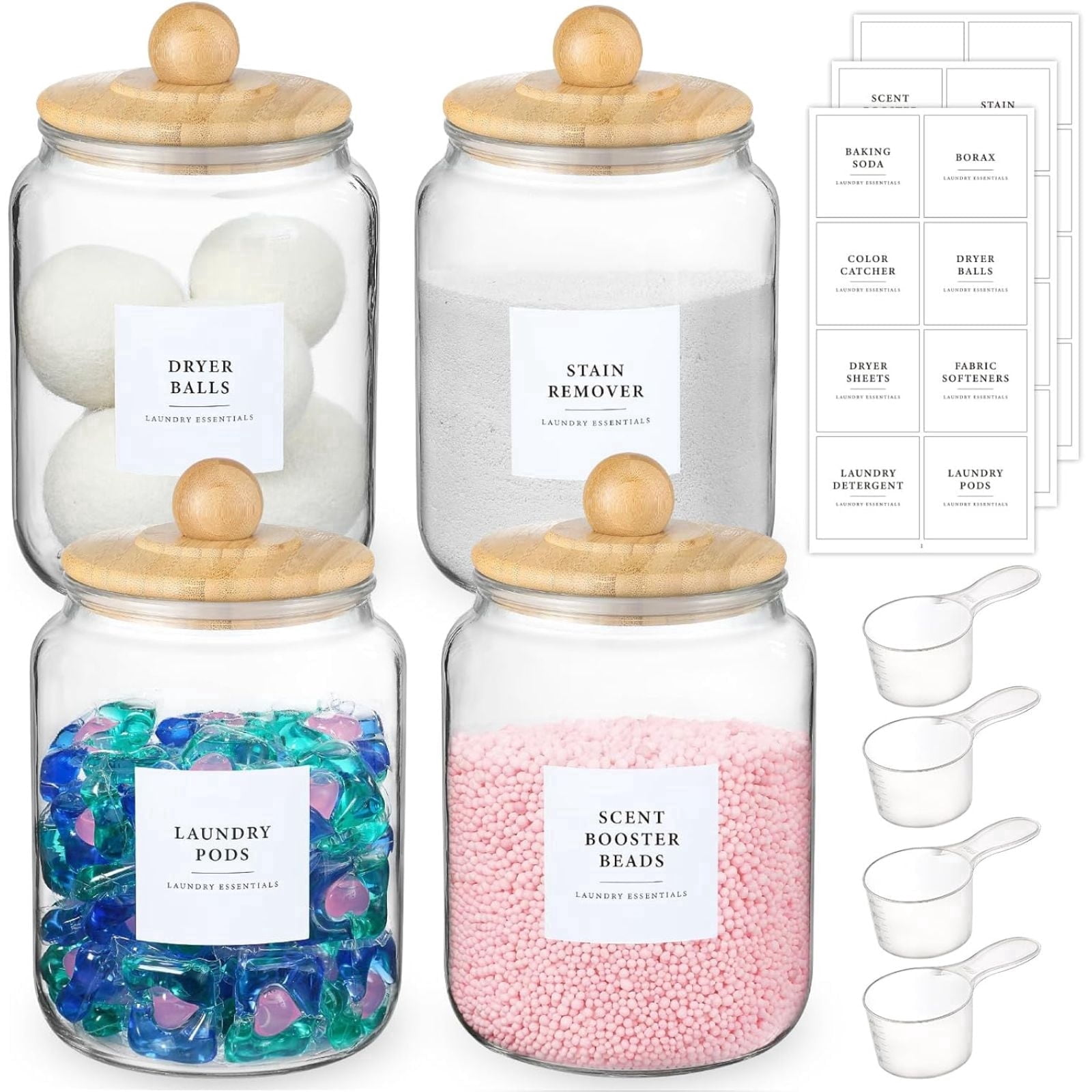 Soluxeo 4 Pack Glass Jars with Bamboo Lids and Labels, Half Gallon ...