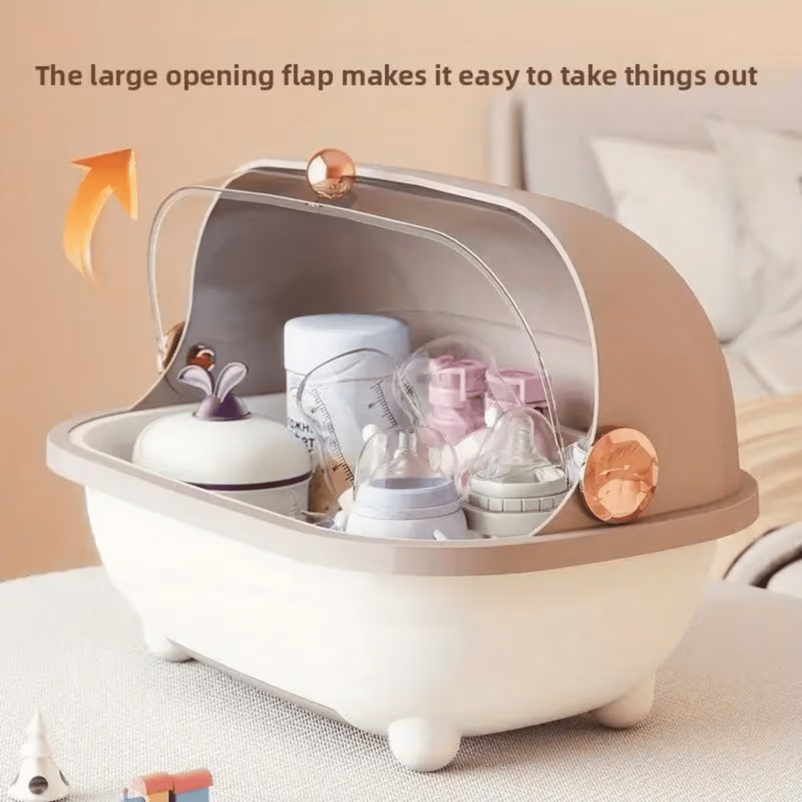 Soluxeo Baby Bottle Drying Rack Storage, Baby Bottle Organizer with Cover ＆ Removable Drain Tray, Dustproof Portable Kitchen Cabinet Organizer, Countertop Dryer