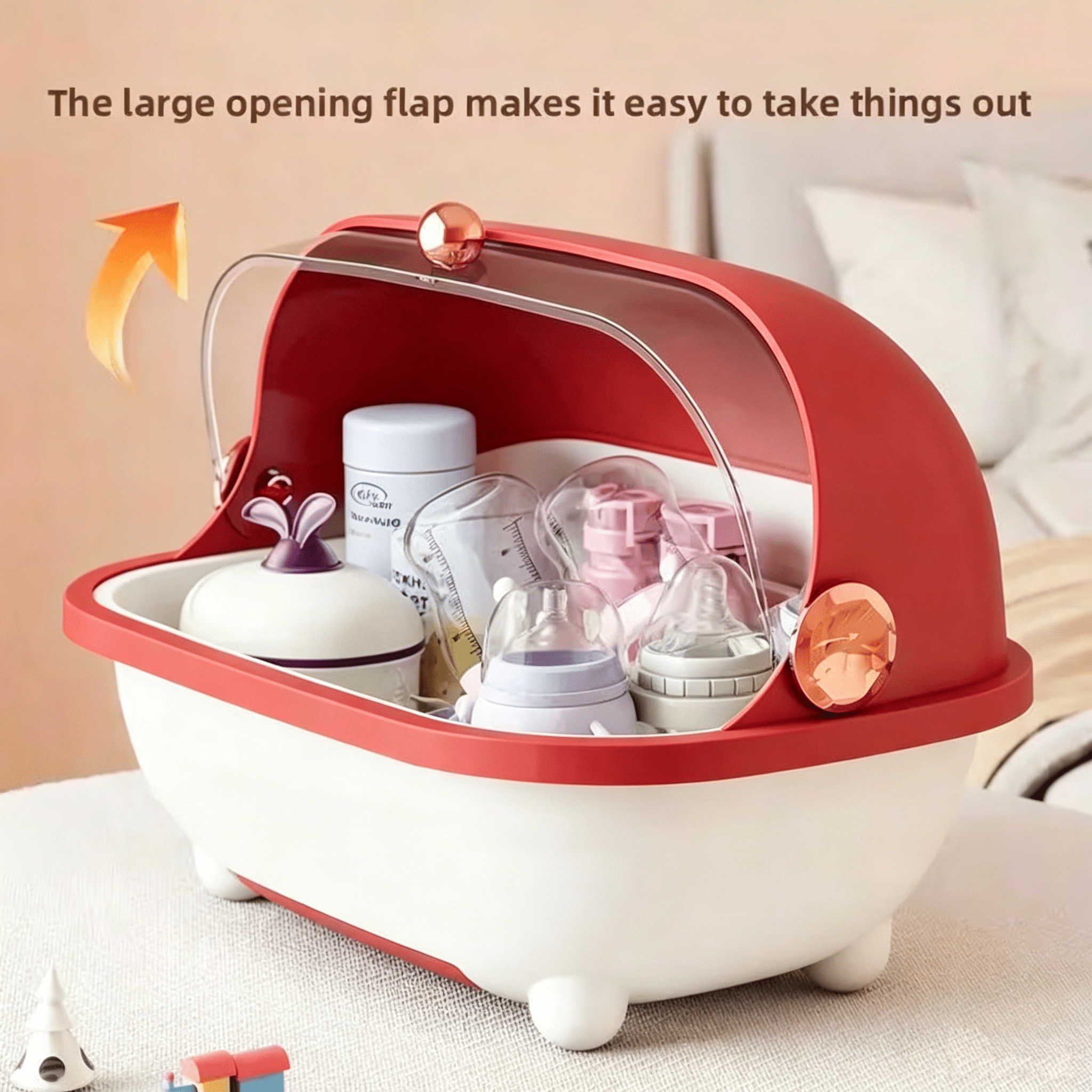 Soluxeo Baby Bottle Drying Rack Storage, Baby Bottle Organizer with Cover ＆ Removable Drain Tray, Dustproof Portable Kitchen Cabinet Organizer, Countertop Dryer