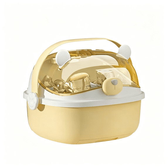 Soluxeo Baby Bottle Drying Rack with Cover, Dustproof Portable Baby Bottle Storage Organizer with Removable Drain Tray, Yellow