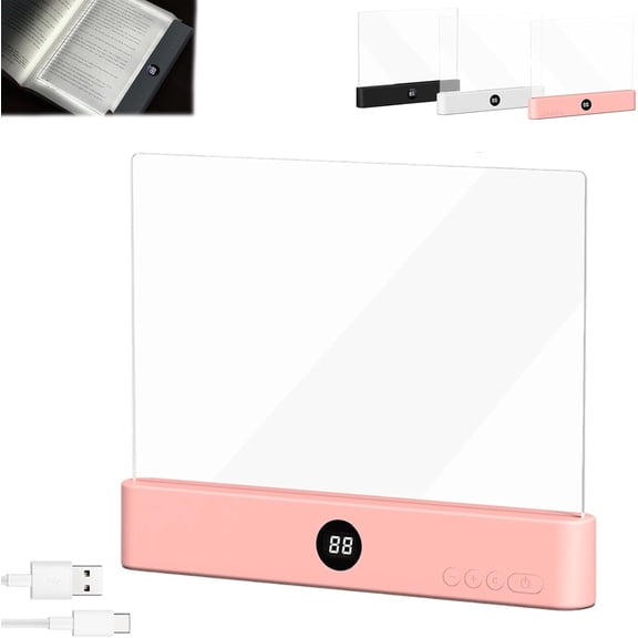Soluxeo Book Light, Rechargeable Clear LED Flat Reading Light with 3 Colors & Timer, Dimmable Panel Plate Lamp Book Full Page Light for Reading in Bed at Night