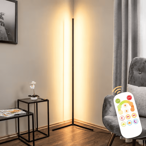 Soluxeo Corner Floor Lamp, Smart RGB LED Ambient Floor Lamp with App and Remote Control, Music Sync, Timer Setting, LED Lamp for Bedroom, Living Room, Gaming Room