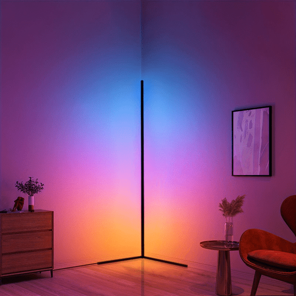Soluxeo Corner Floor Lamp, Smart RGB LED Ambient Floor Lamp with App and Remote Control, Music Sync, Timer Setting, LED Lamp for Bedroom, Living Room, Gaming Room