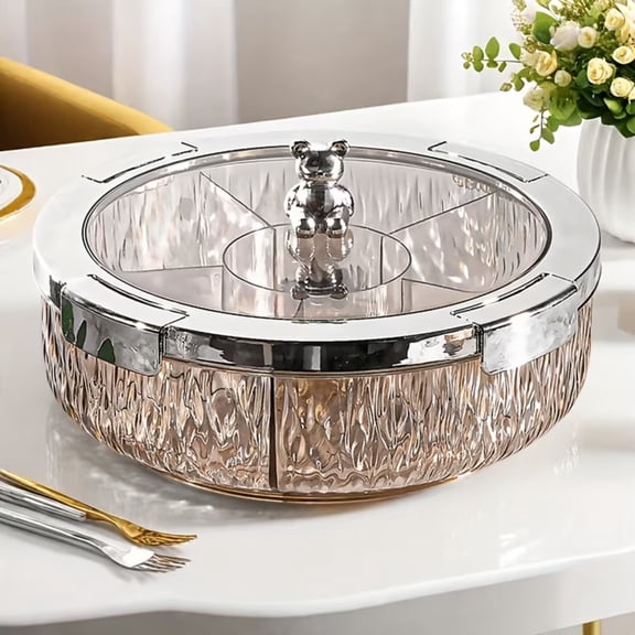 Soluxeo Divided Snack Serving Tray with Lid, Leak-Proof Clear Divided Serving Tray for Candy, Nuts, Fruits, Veggies & Cookies