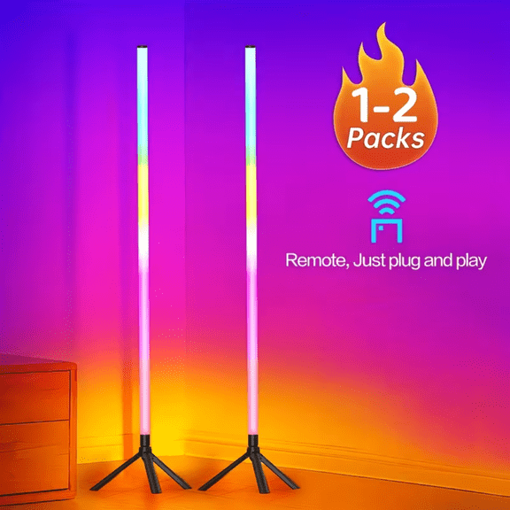 Soluxeo LED Corner Floor Lamp, RGB Floor Lamp with Music Sync and 16 Million Colors, Wireless APP Control & Remote Control, for Living Bedroom Room Gaming Room(2Pack)
