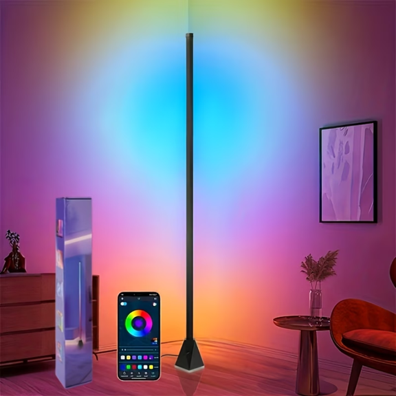 Soluxeo LED Corner Floor Lamp,Smart RGB LED Corner Lam with APP, Remote Control, Music Sync, 16 Million DIY Colors & Timing for Living Room Gaming Room