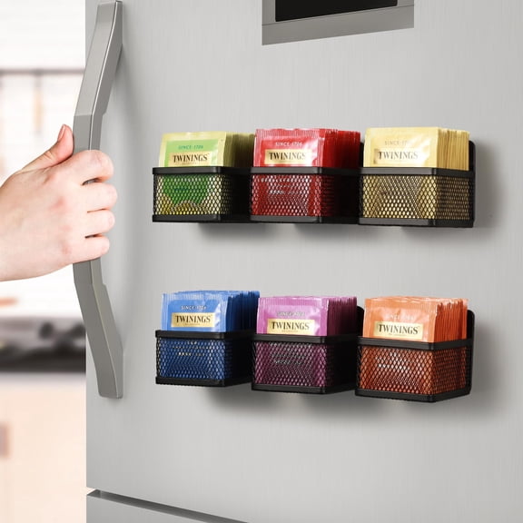 Soluxeo Magnetic Tea Bag Organizer, 6-Piece Metal Tea Organizers and Storage for Refrigerator, Counter or Kitchen Shelf, Idea Tea Gift for Tea Lovers