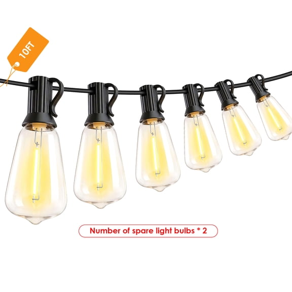 Soluxeo Outdoor String Lights, 10FT IP65 Waterproof Patio Lights with 5 Shatterproof Bulbs, Connectable LED Lights for Backyard, Porch, Garden