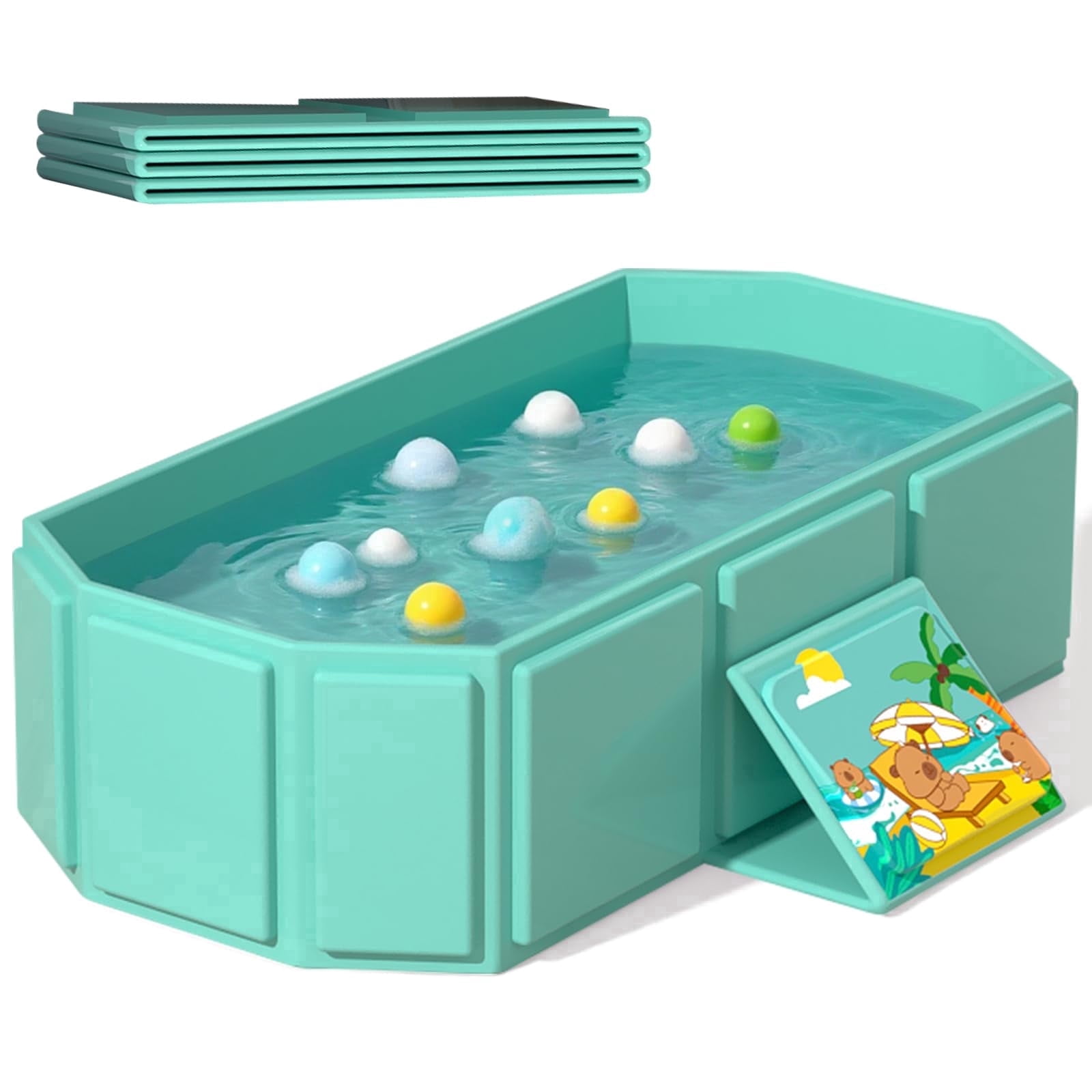 Soluxeo Foldable Baby Bathtub, Portable Toddler Bathing Tub without Assembly, Space Saving and Anti-Slip, Bathtub for Outdoor Travel, Green