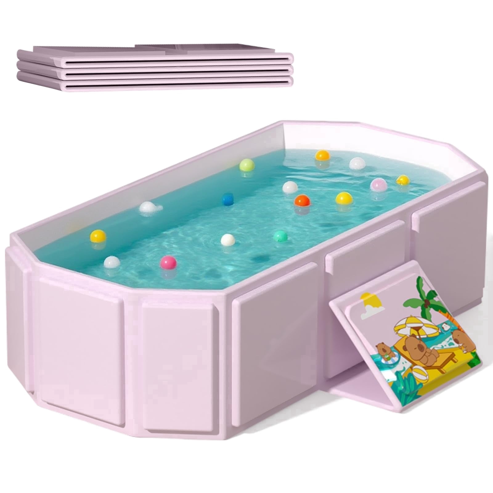 Soluxeo Foldable Baby Bathtub, Portable Toddler Bathing Tub without Assembly, Space Saving and Anti-Slip, Bathtub for Outdoor Travel, Pink