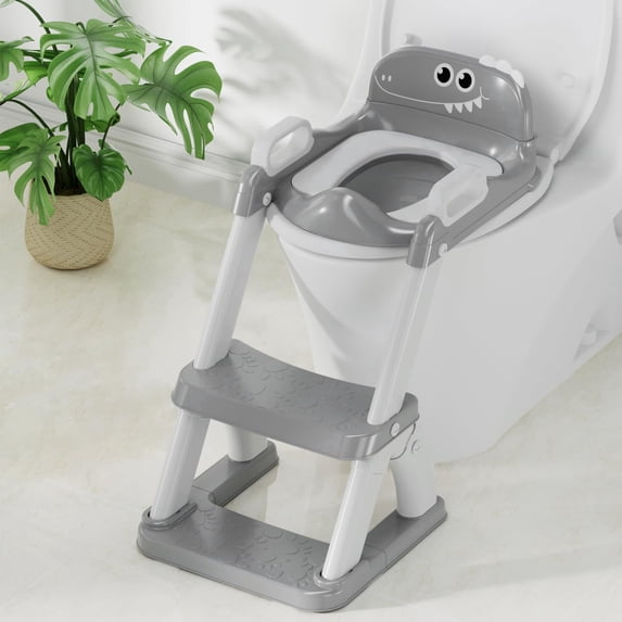 Soluxeo Potty Training Seat, 2-In-1 Potty Training Toilet with Splash Guard Anti-Slip Pad, Step Stool, and Adjustable Height, Dinosaur Pattern Potty Training Seat for Kids